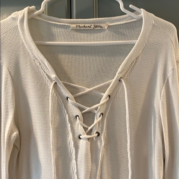 Micheal Stars lace up long sleeve crepe top - Picture 2 of 6